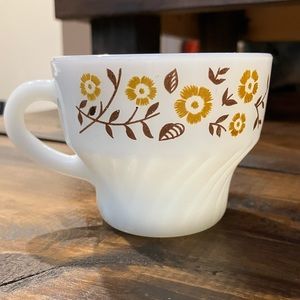 Termocrisa Milk Glass Perfect Vintage Coffee Cup With Brown and Gold Flower